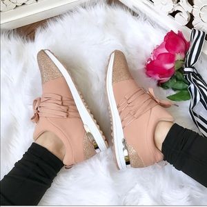 Rose Gold Cross Lace Sneakers w Sparkle trim sz 10